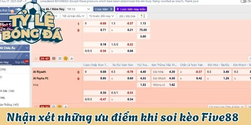 Nhận xét những ưu điểm khi soi kèo tại nhà cái Five88
