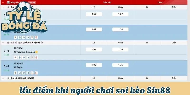 Ưu điểm khi người chơi soi kèo Sin88