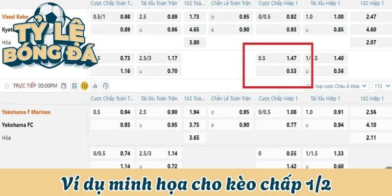 Kèo Chấp 1/2 - Tìm Hiểu Luật Chơi Và Cách Tính Thắng Thua 2 Ví dụ minh họa cho kèo chấp 1/2 giải J1 League